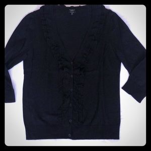 Talbots 3/4 Sleeve V Neck Cardigan Medium Black